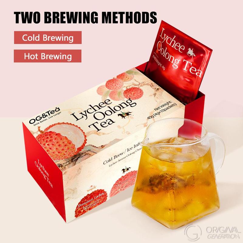 BOGO 2 Cartons Lychee Oolong Tea (1Carton 40g 4g×10pcs)×2 Cold Brew With Real Lychee Inside No Sugar No Artifical Flavor With Lychee Pear And Oolong Tea