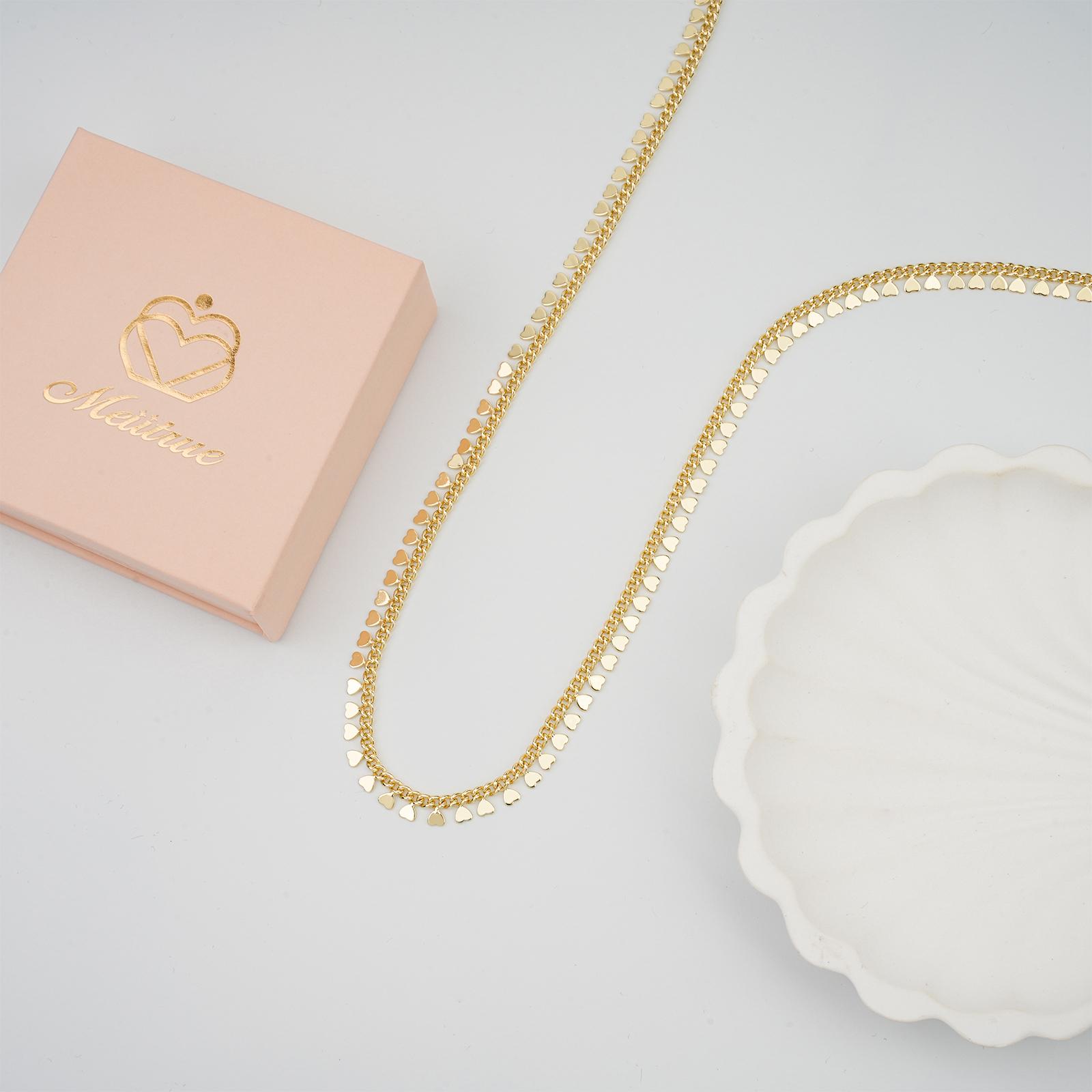 MEIITRUE 14K Gold Plated Heart Charm Necklace for Women, Hypoallergenic Fade-Resistant Dainty Chain Necklace, Trendy Jewelry Gift for Girls MEIITRUE 14K Gold Plated Heart Charm Necklace for Women, Hypoallergenic Fade-Resistant Dainty Chain Necklace, Trendy Jewelry Gift for Girls