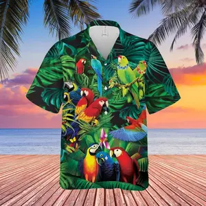 Parrot Tropical Wild Hawaiian Shirt, Retro Design Summer Button Down Shirt, Tropical Aloha Shirt, Gift for Him or Her