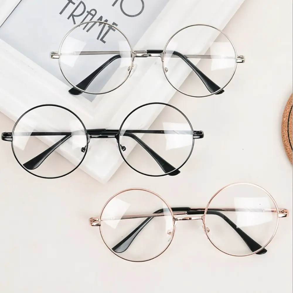 Unisex 3pcs Retro Round Metal Fashion Frame Eyeglasses - Lightweight Frames, Anti-Blue Light Korean Style Flat Lens, Accessory Non-Prescription Glasses for Daily Use & Work, Blue Light Protection Non-Prescription Glasses