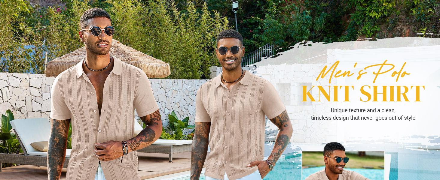COOFANDY Men's Knit Shirts Short Sleeve Casual Button Down Polo Shirt Summer Beach Vacation Shirts Outfit Top COOFANDY Men's Knit Shirts Short Sleeve Casual Button Down Polo Shirt Summer Beach Vacation Shirts Outfit Top