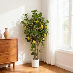 5Ft Artificial Lemon Tree in Brown Pot, Perfect Fake Lemon Fruit Silk Tree for Indoor Living Room & Office Decoration,White Pot
