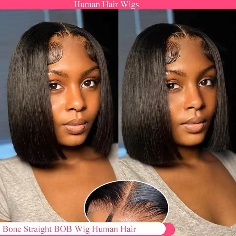 Bob Wig Human Hair 180% Density 13x4 HD Transparent Lace Front Wigs Human Hair Pre Plucked Short Bob Glueless Straight Wigs Human Hair for Women Natural Black 16 Inch SpringStatements