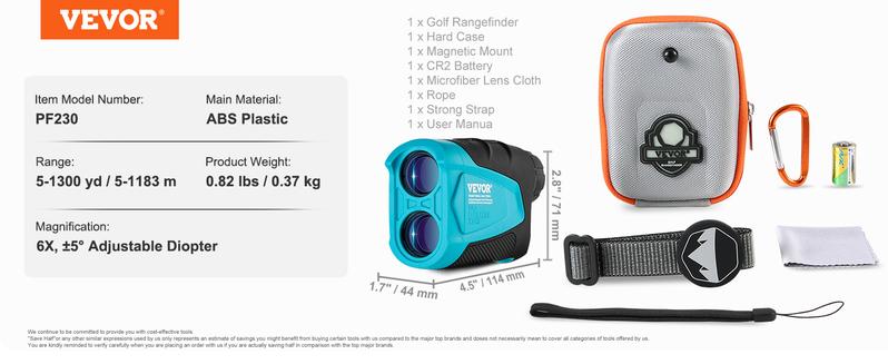 VEVOR Golf Rangefinder, TikTokShopBlackFriday, Max 1300 Yards Laser Golfing Hunting Range Finder, 6X Magnification Distance Measuring, Golfing Accessory with External Magnet Mount, High-Precision Flag Lock, Slope