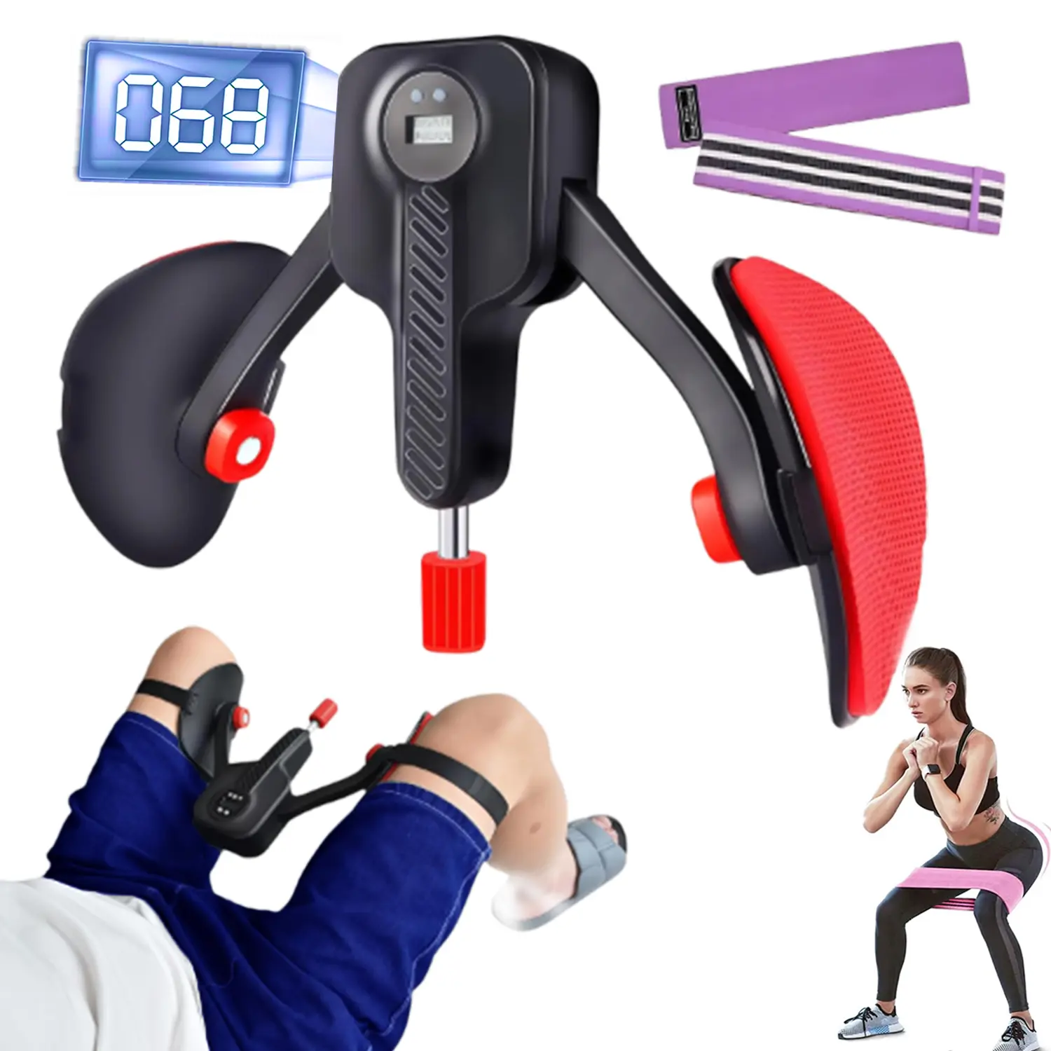 Adjustable Thigh Trainer & Pelvic Floor Exerciser Kit with Digital Timer, Upgraded Home Workout Equipment for Men & Women, 20-110 lbs Resistance & Bonus Band, Muscle Groups, Efficient Training, Exercise Equipment, Resistance Bands, At Home Gym Equipment