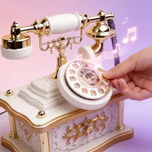 Retro Rotary Phone Music Box Set, Vintage Telephone Decor with Storage Drawer, Desktop Ornament for Bedroom Office Desk Father’s Day Present