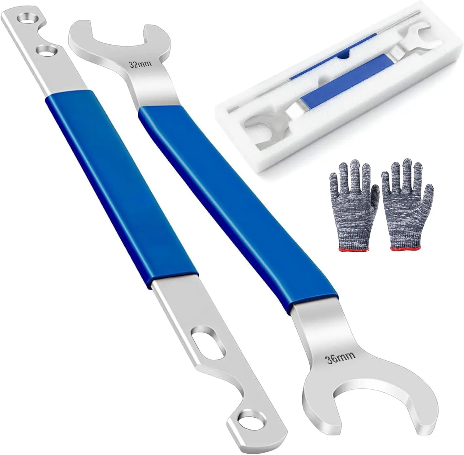 Heavy Duty Fan Clutch Removal Tool Kit Set - 32mm, 36mm Wrenches, Water Pump Pulley Holder Included, for BMW, Domestic Vehicles, Automotive Techs, Water Pumps & Clutch Repair (Blue)