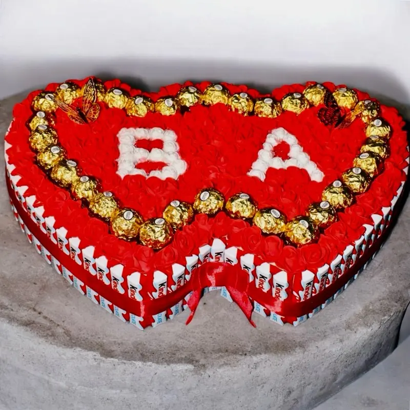 Personalized Ferrero Rocher Kinder Chocolate Set, Customizable Red Heart Box Sweet Snack, Valentine's Day Romantic Gift for Partners