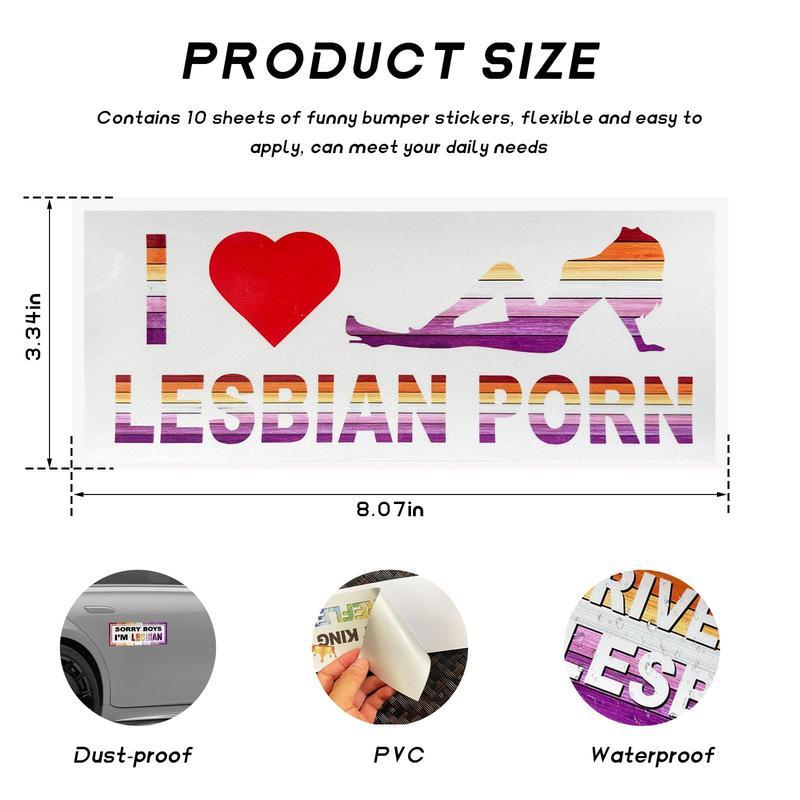 10 Pcs Bumper Decals Funny LGBT Stickers Rainbow Bumper Prank Car Stickers Colorful Car Accessories for Truck Vehicle Luggage Window Refrigerator