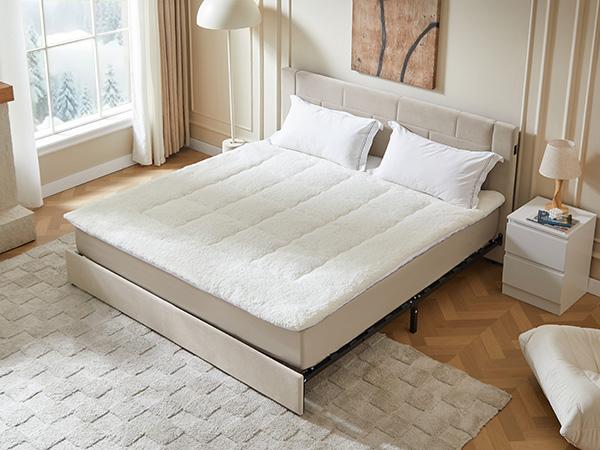 Pinmoco Cozy Warm-Retaining Sherpa Mattress Topper, Thick Fleece Mattress Pad Cover Two-sided Pillow Top Mattress Protector Keep Warm, Machine Washable