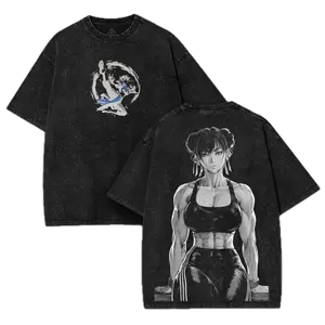 Chun li Street Fighter Game Double Printed Vintage Washed Tee, Hoodie Unisex Oversize Game Washed Heavyweight Cotton T-shirt