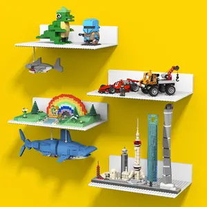 BlissBox 4-Pack 36x20 Studs Floating Display Shelves for Wall, Compatible with All Major Building Bricks, 11.3x6.3 Inch Double-Sided Baseplate, Heavy Duty Storage for Large Brick Models