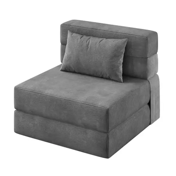 Convertible Futon Sofa Bed - Upholstered Sofa with Fabric & Corduroy Liner, Foldable Durable Cushioned Armchair, Portable Memory Foam Chaise Longue for Small Spaces Living Room