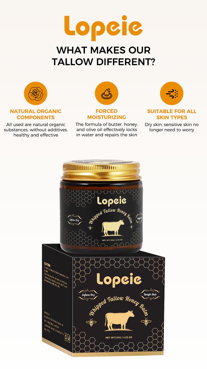 Lopeie Whipped Grass-Fed Beef Tallow Honey Balm - 4 Oz,Moisturizing Cream for Soft, Smooth Skin - Handmade All-Natural Moisturizer - Lavender,hydrating, comfort, moisture boost cream, luminous firming cream, body care, hydrating dry skin