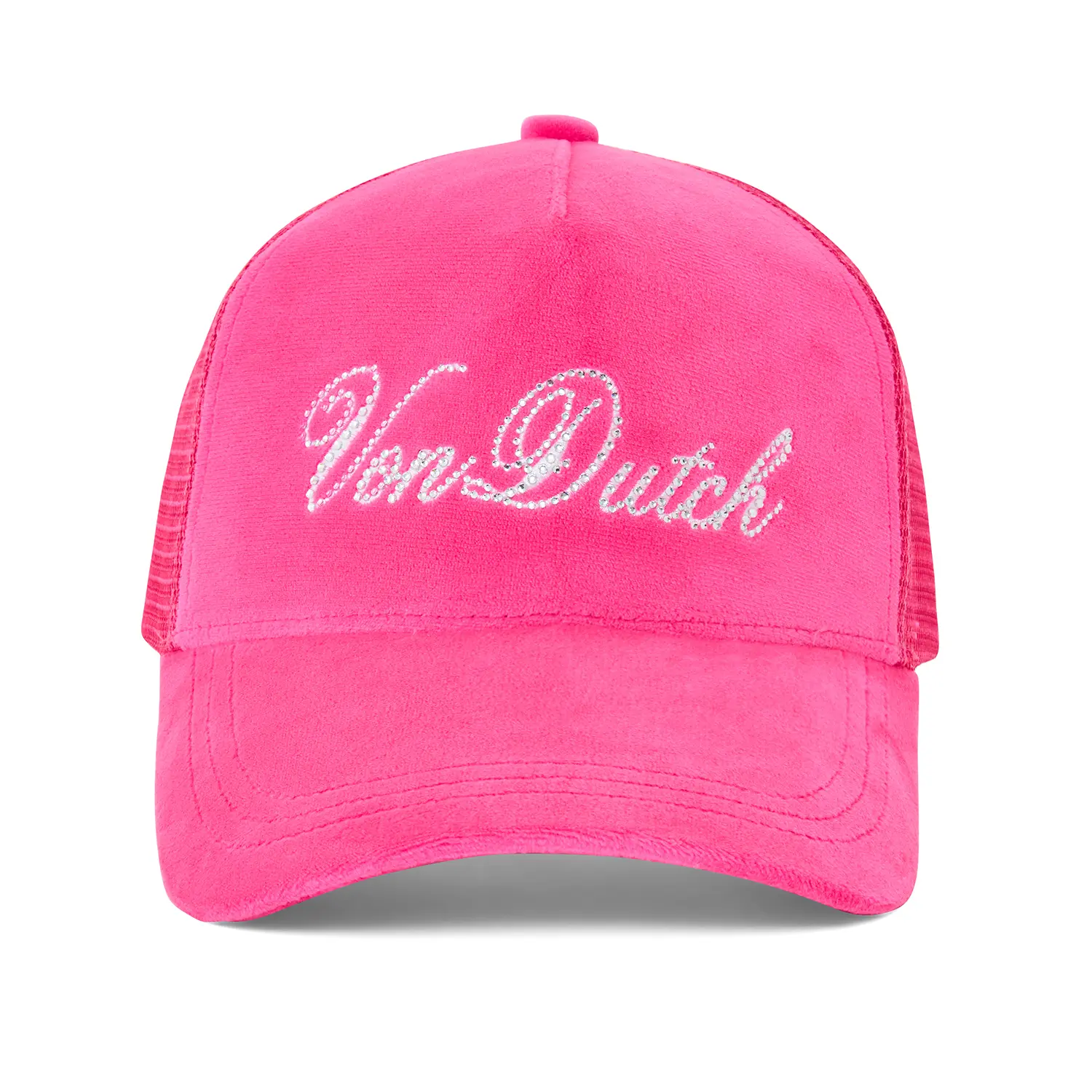 Hot Pink Velour Rhinestone Trucker Hat