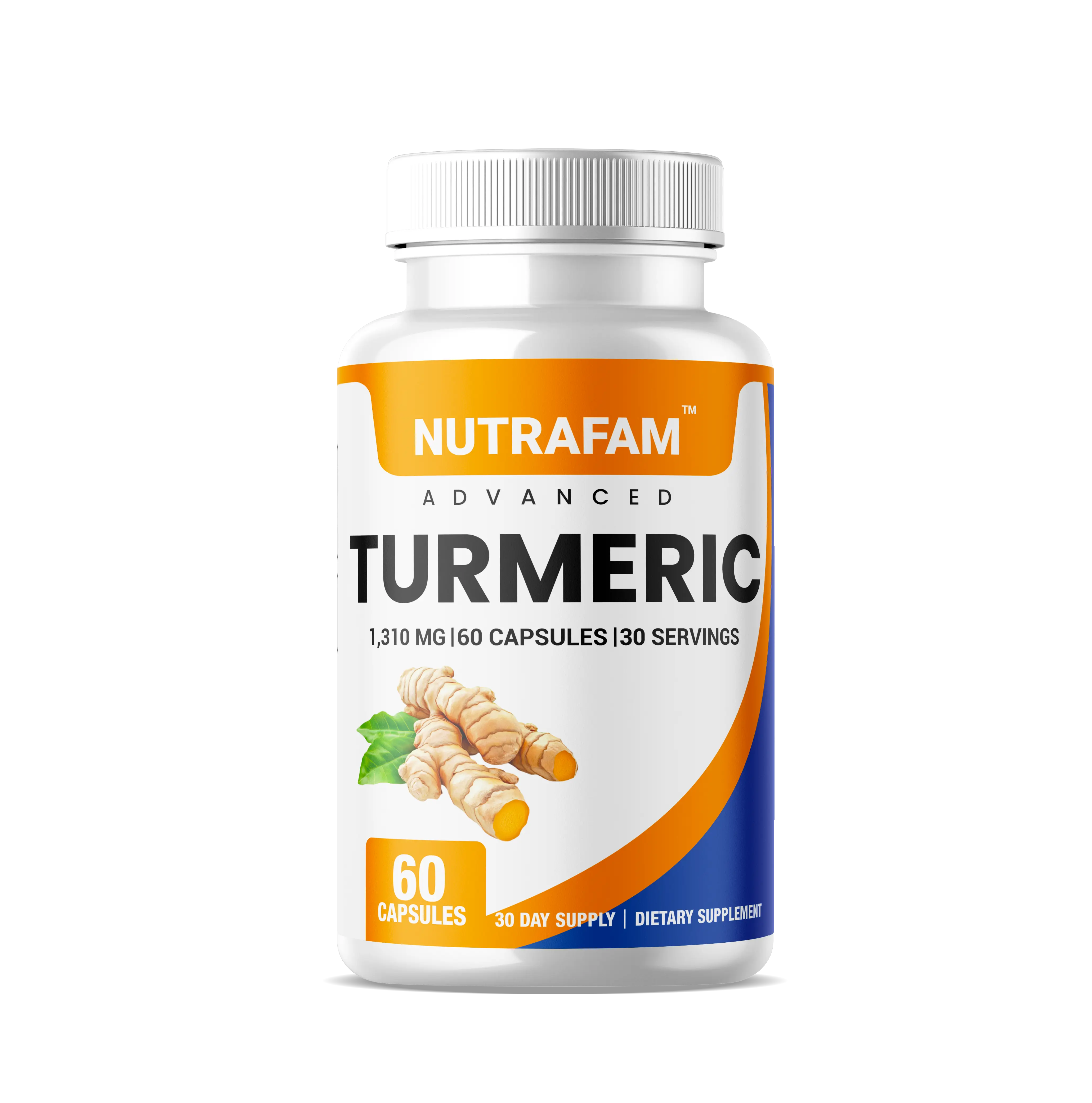 Nutrafam Advanced Turmeric Curcumin  with 1,310 mg and USA Made, Non-GMO, 30-Day Supply Supplement