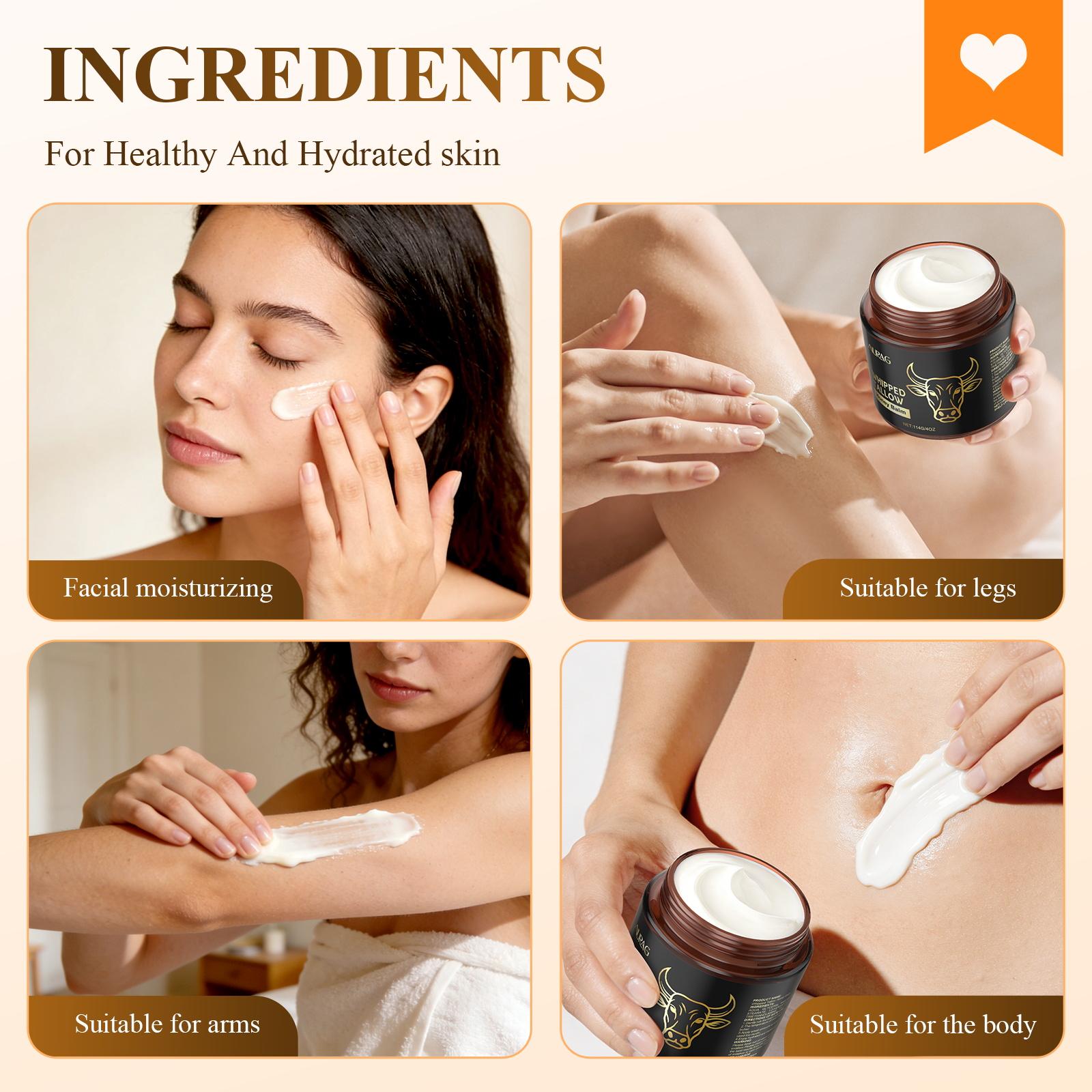 Whipped Grass-Fed Beef Tallow Honey Balm - 4 Oz,Moisturizing Cream for Soft, Smooth Skin - Handmade All-Natural Moisturizer