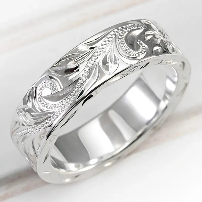 Delicate Carved Design Lovers’ Rings Silver Color Elegant Pattern Women/Men Couple Ring Anniversary Gift Trendy Jewelry