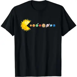 Cotton Short Sleeve T-Shirt Featuring Sun and Planets Design for Men and Women