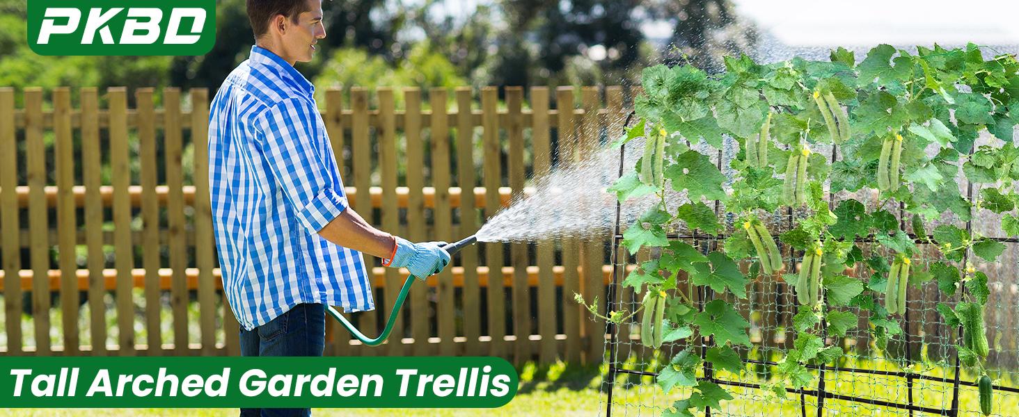 PKBD Tall Garden Arch Trellis for Climbing Plants Outdoor Polyethylene-Coated Stainless Steel U-Shape Large Rustproof Easy Assembly for Vegetables Flowers Black