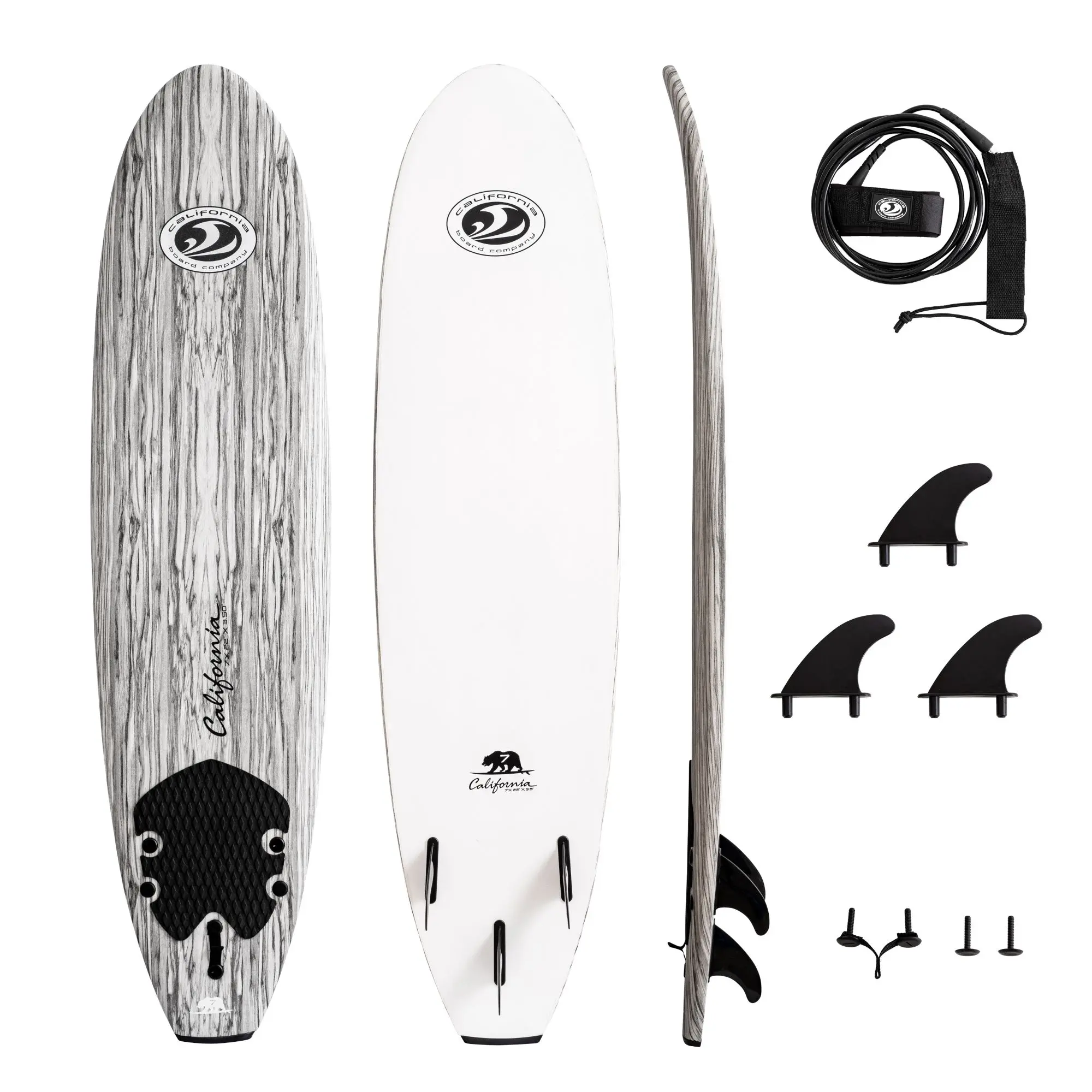 California Board Company 84 in. Graphic Deck Soft Top Surfboard, 6.5 lbs Lightweight Custom-Molded Surfboard with High-Density Waterproof EPS Core, Heat-Laminated Tri-Fin System, Neoprene Padded Ankle Strap, Leash & Traction Pad