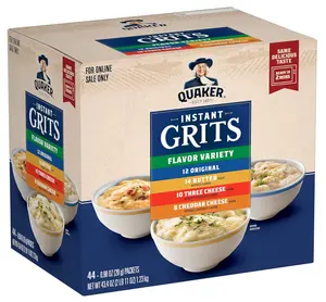 Quaker Instant Grits, 4 Flavor Variety Pack, 0.98oz Packets,44 Count (Pack of 1)