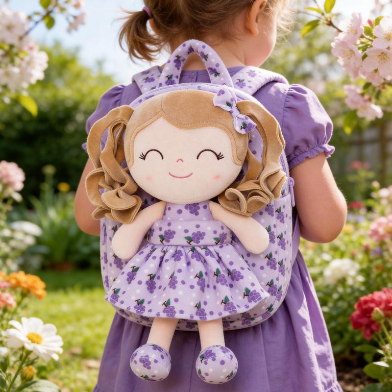 Gloveleya Strawberry Fruit Doll Backpack - 9" Soft Plush Toy Bag with Removable Berry Girl, 2-in-1 Toddler Backpack for Ages 2-4, Sweet Birthday & Valentine's Day Gift for Girls