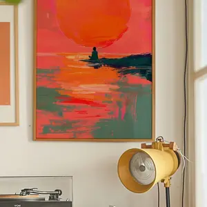 Orange Sunset Wall Art, Retro Kitsch Print Y