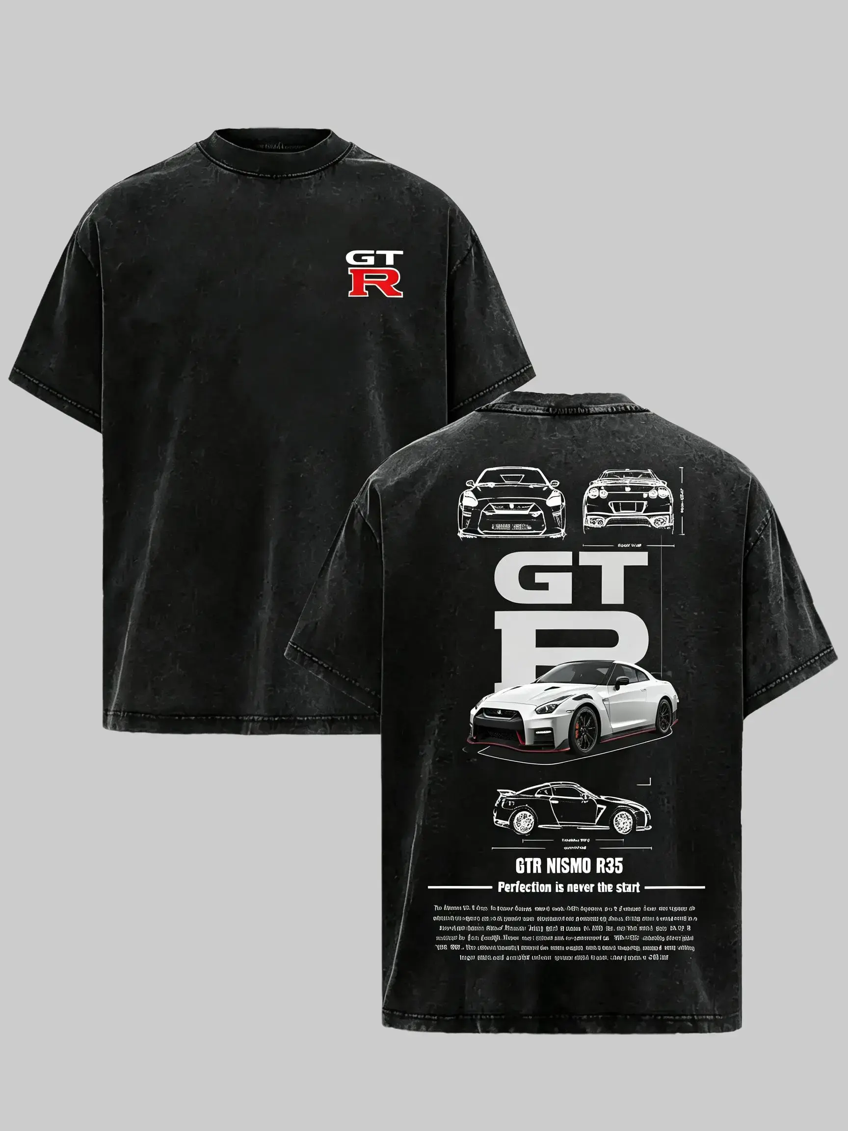 Men's Washed Vintage GT-R R35 Graphic T Shirt, Oversized 100% Cotton Streetwear Tee, JDM Car Racing Shirt, Japanese Sports Car Lover Gift, Y2K Retro Casual Short Sleeve Top