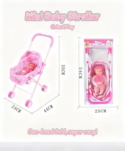 2026 New Foldable Kids' Pretend Play Doll Stroller - Pink Cute Pattern, 1-Hand Fold Design, with Realistic Baby Doll - Ideal Birthday Holiday Gift for 3+ Year Old Girls