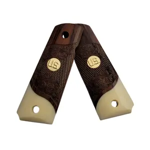 1911 Full Size Carved Rosewood Panels w/Acrylic Ivory Accent with Gold U.S. Medallion