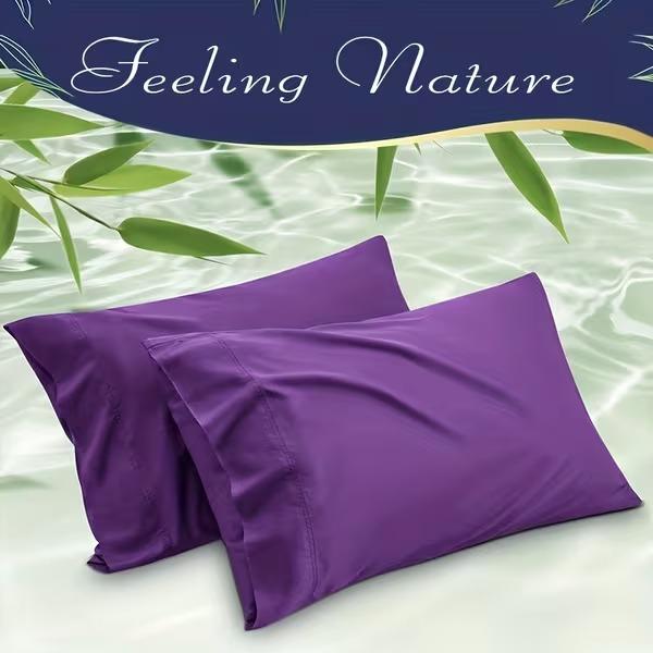 4pcs Bamboo Bed Sheet Set - Ultra Soft & Breathable Cooling Sheets, Deep Pocket Fitted Sheet (13.78-15.35inch), Shrink-Resistant & Wrinkle-Free, All-Season Luxury Bedding with Flat Sheet & Pillowcases - Elegant Modern Bedroom Decor in Deep Purple - Ideal