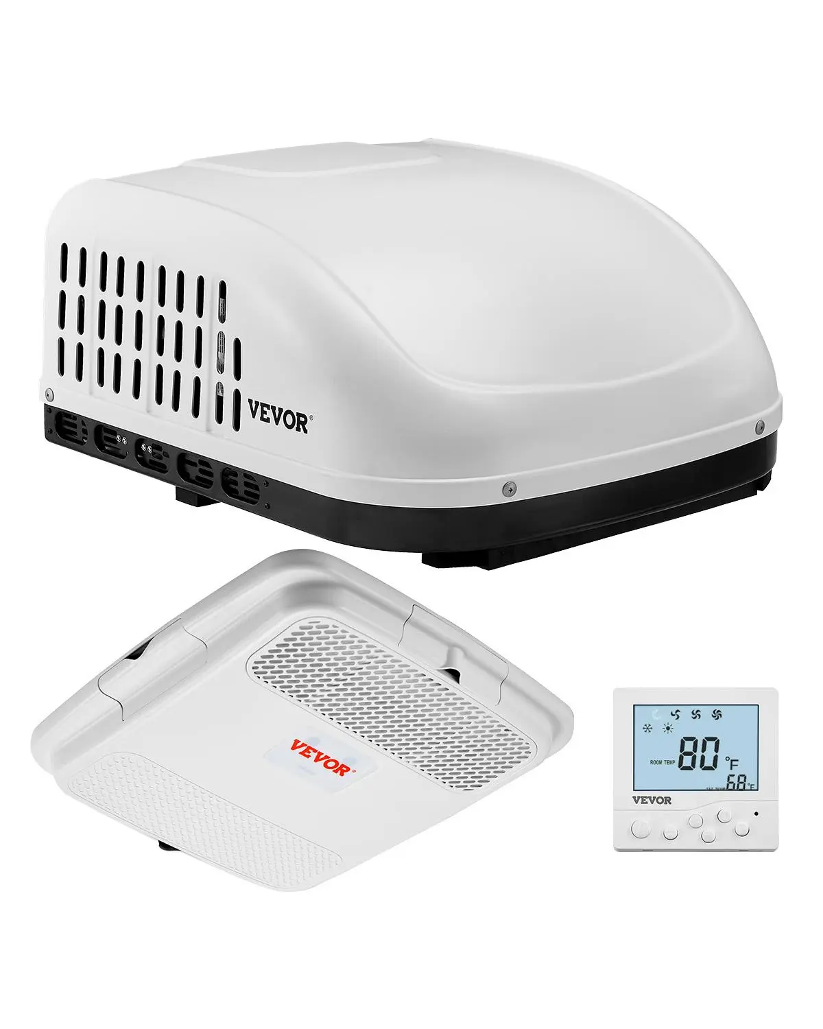 【Summerfinds】VEVOR 15000 BTU Non-Ducted Rooftop RV Mounted Mobile AC Unit - 65 dB Quiet EPP Shell, Rapid Cool Timer, Auto Temp Adjust, Includes Air Distribution Box, Operation Panel, Installation Hardware, White Mounted Aircon for Campers to Beat the Heat