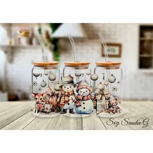 Beige Snowman Couple - UVDTF Wrap for cups/hard surfaces sticker Adhesive Vinyl Decal Wax Stamp Kit