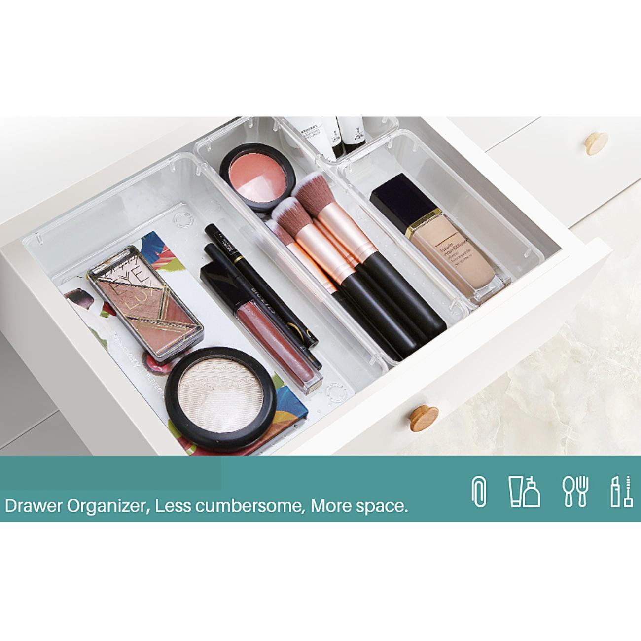 25 PCS Clear Plastic Drawer Organizer Set, 4 Sizes Desk Drawer Divider Organizers and Storage Bins for Makeup, Jewelry Boxes 25 PCS Clear Plastic Drawer Organizer Set, 4 Sizes Desk Drawer Divider Organizers and Storage Bins for Makeup, Jewelry Boxes