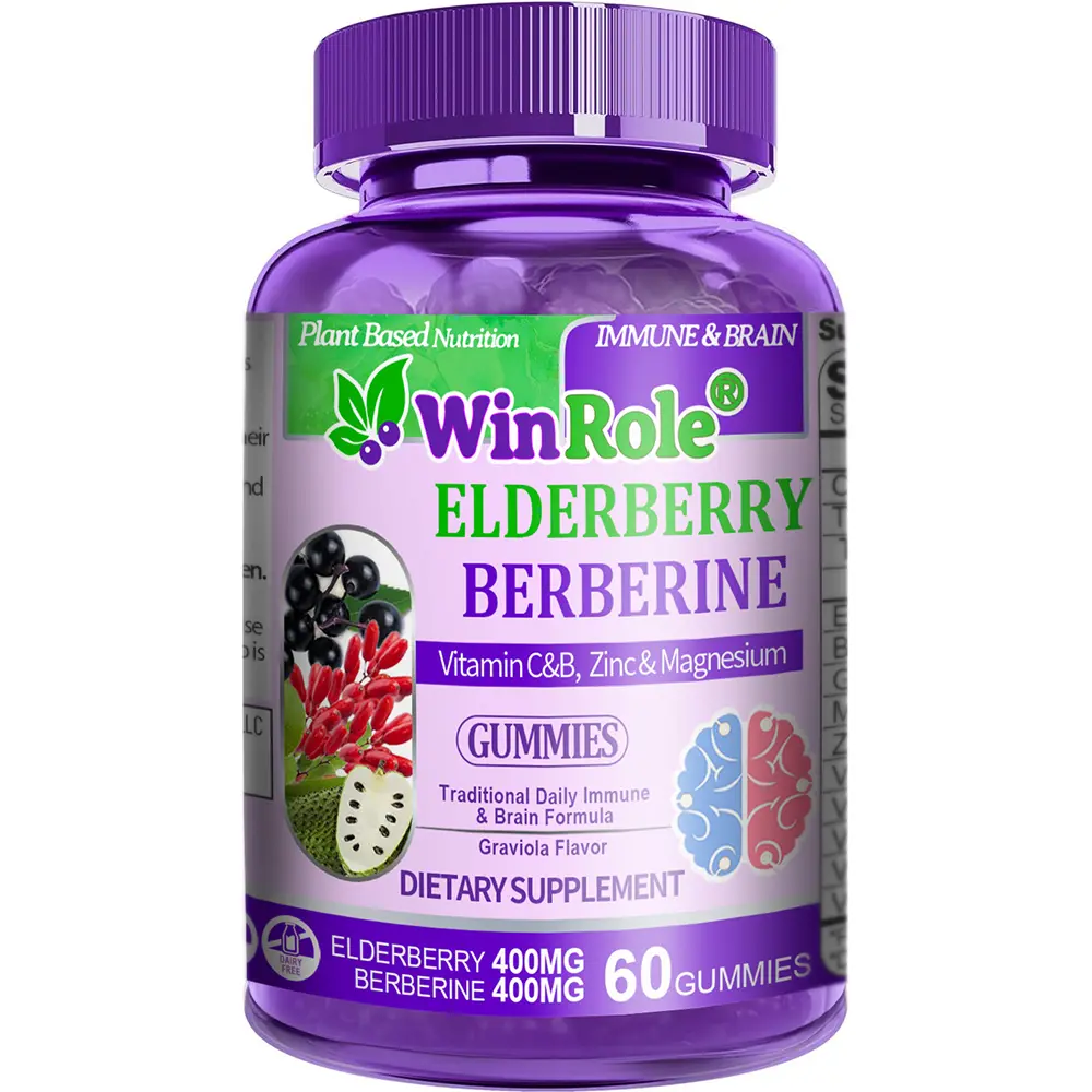 WinRole 2025 New Arrival 10 in 1 Berberine & Elderberry Gummies with Vitamin C, B1, B3, B5, B7 - 60 Gummies - Plant-Based Dietary Supplement