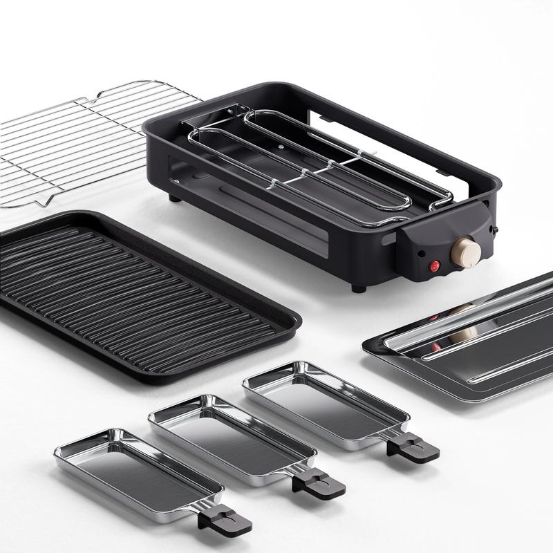 Electric Indoor Grill 1500W -2 in 1 Smokeless Indoor Grill for Kitchen with Non-stick Removable Grill & Griddle Plate,Temperature Control Korean BBQ Grill with 3 Cheese Pans Dishwasher Safe