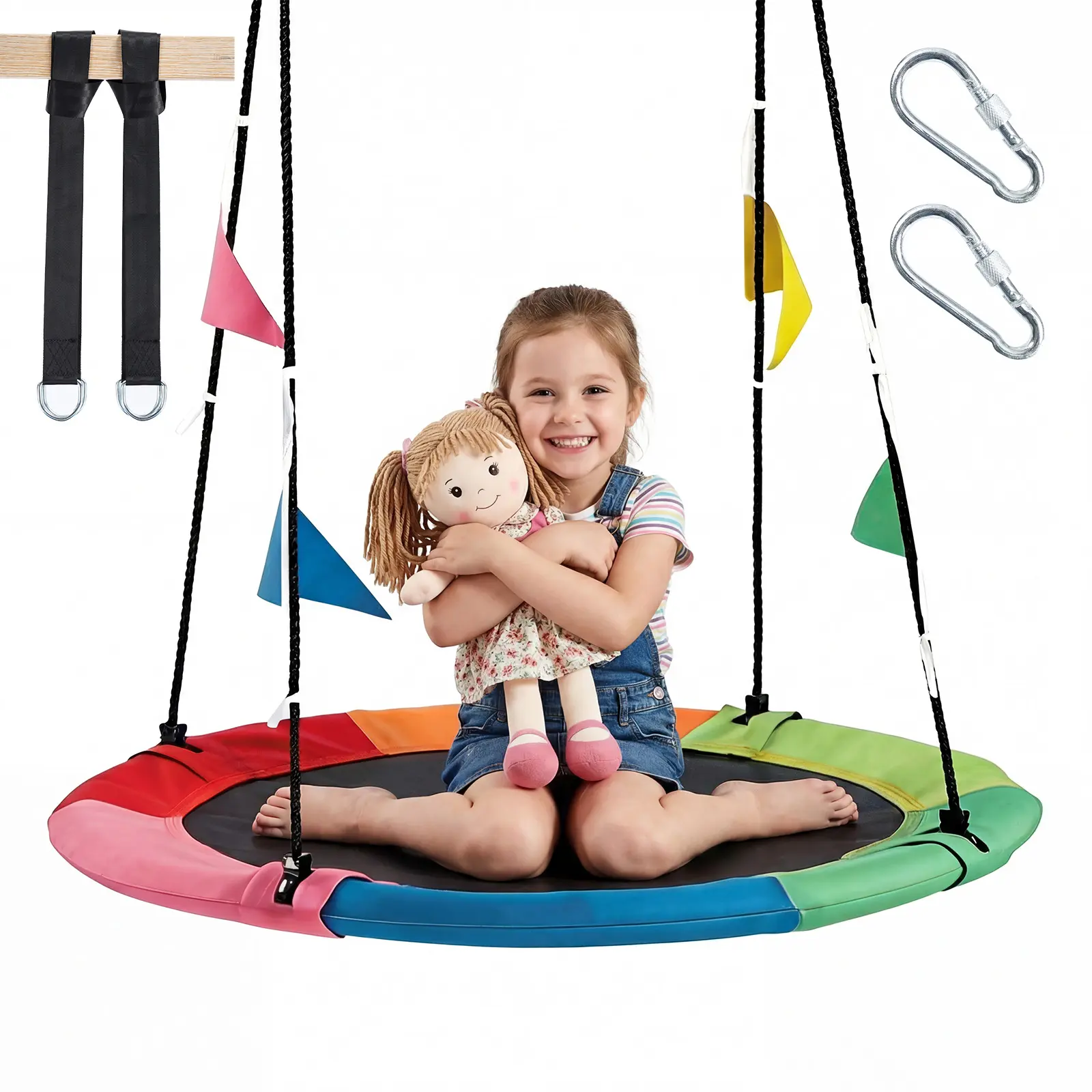 Kids Round Saucer Swing, 40" Large Spacious Seat, 440lbs Weight Capacity, Adjustable Ropes, Durable 600D Oxford Fabric Outdoor Swing for Backyard, Garden, Indoor Use