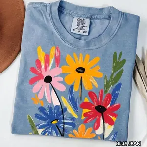 Comfort Colors Spring Shirt,Colorful Floral T-Shirt,Garden Shirt,Hand Painted Flower Shirt,Boho Art Tee,Spring Summer Graphic Shirt,Flowers
