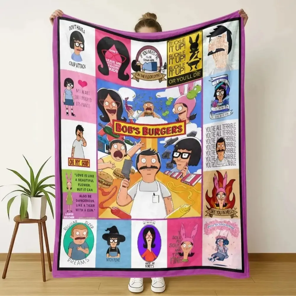 Bob's Burgers Classic Geometric Print Flannel Throw Blanket - Lightweight, Cozy Style Multi-Purpose Washable Lounge Blanket, Sofa Cover for Living Room, Travel Gift for Adults, Multi-Purpose Washable Blankets, Lounge Blankets