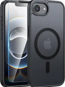 for iPhone 16e Case: [Compatible with Magsafe] Translucent Matte Cases with [Screen Protector] Military Grade Shockproof Protective Phone Cover - Black