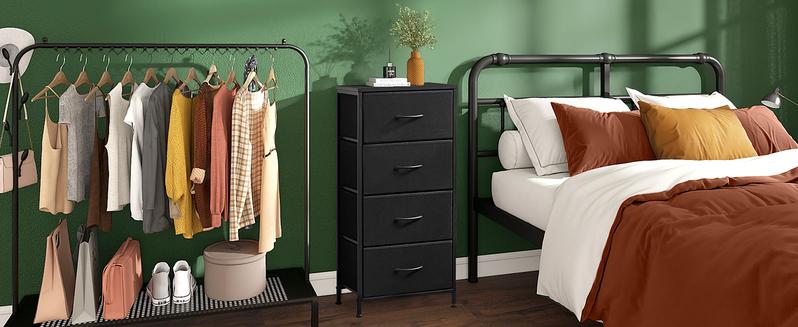 Dresser for Bedroom 4 Storage drawer, Fabric Closet Chests Organizer Tower with Wooden Top Metal Frame for Living Room Hallway Entryway