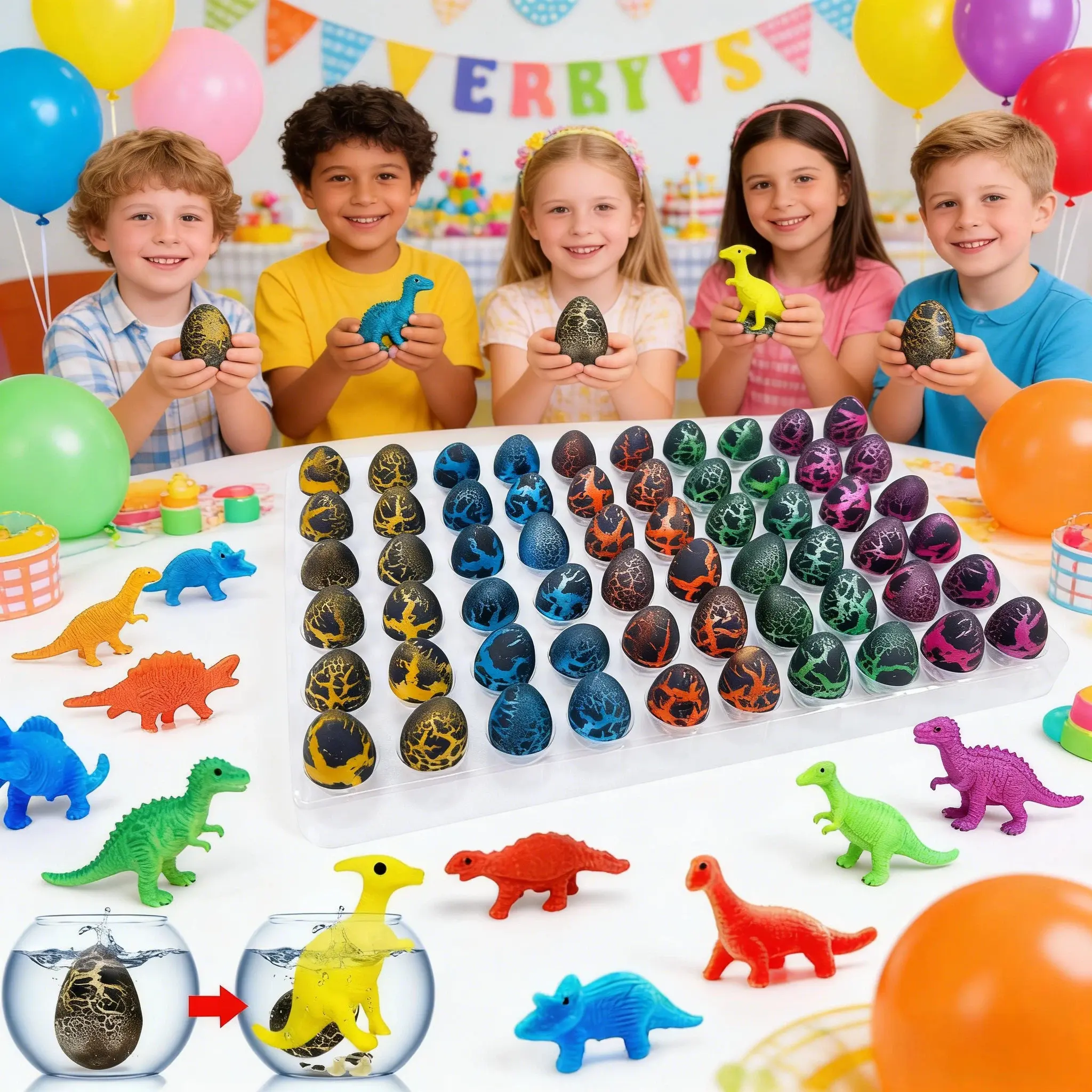 60PCS Eco-Safe Grow-in-Water Hatching Dinosaur Eggs (0.8" x 1.2") with Toys Inside, Easter Party Favors for Ages 4+, Classroom Prizes & Pinata Fillers, Valentine, 4 - 6 Years