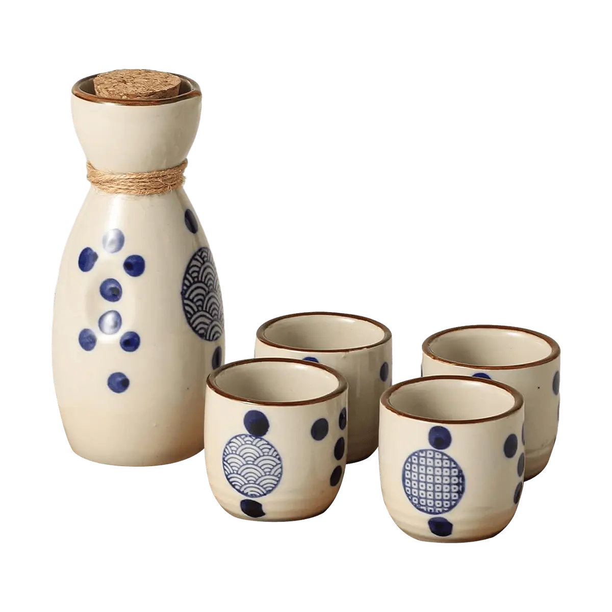 Golden Lion Japanese Sake Set - 1L Ceramic Decanter & 4 Cups, Traditional Wafu Style, Ideal for Shochu, Huangjiu, Winter Floral Design