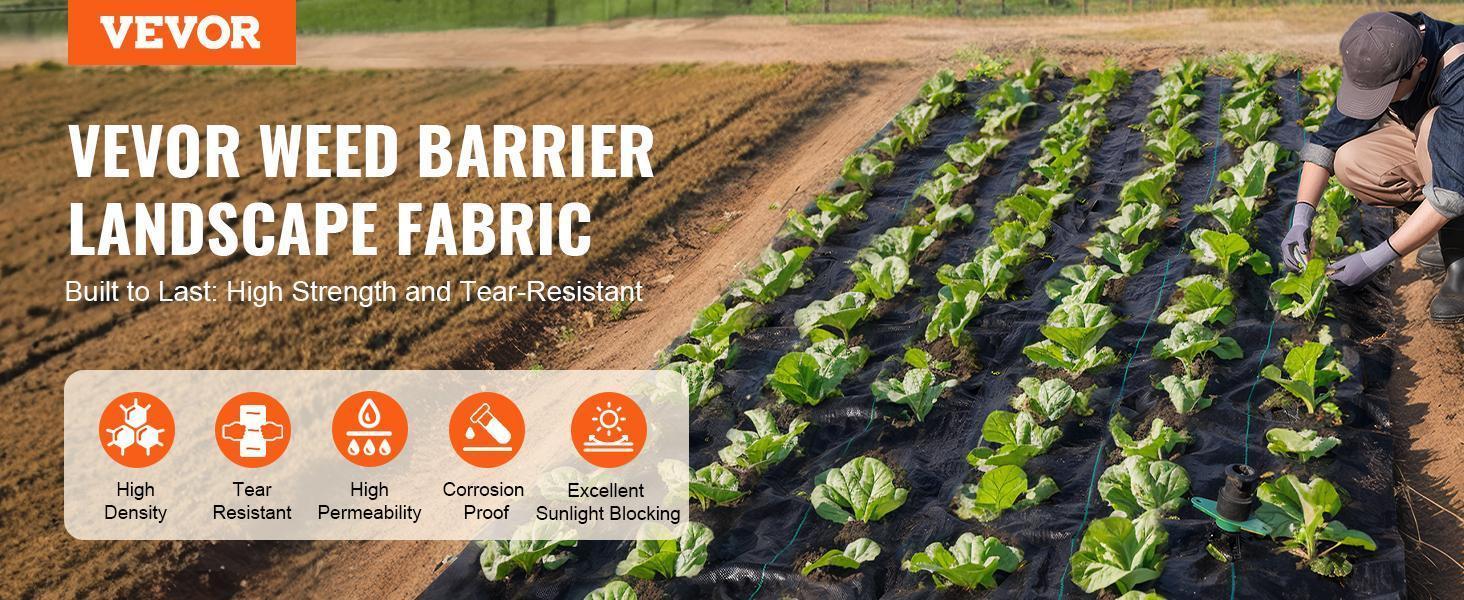 VEVOR Premium Heavy Duty Weed Barrier Landscape Fabric, Various specifications, Max 5.8 OZ Woven Geotextile Fabric Under Gravel, High Permeability for Weed Blocker Weed Mat, Driveway Fabric, Weed Control Garden Cloth VEVOR Premium Heavy Duty Weed Barrier Landscape Fabric, Various specifications, Max 5.8 OZ Woven Geotextile Fabric Under Gravel, High Permeability for Weed Blocker Weed Mat, Driveway Fabric, Weed Control Garden Cloth
