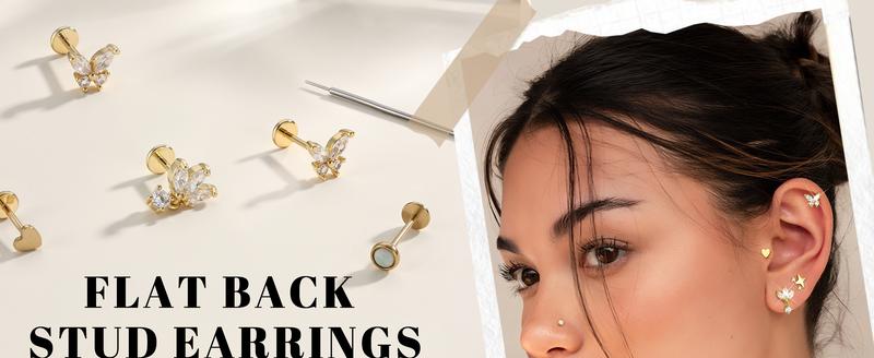 ORAZIO 316L Surgical Steel Stud Earrings Hypoallergenic Threadless Push Cartilage Helix Tragus Nose Lip Labret Medusa Conch Piercing Jewelry 18G/20G