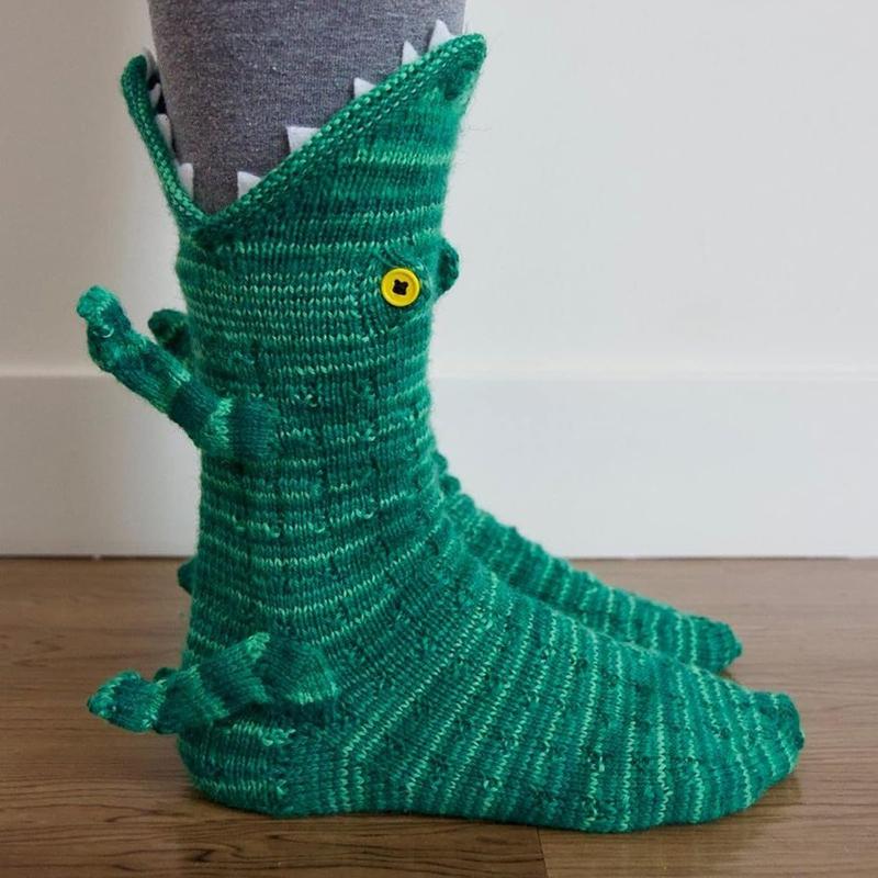 Funny Animal Knit Socks – 3D Crocodile, Shark & Dinosaur Design – Cozy Winter Warm Novelty Socks for Men & Women, Soft Casual Indoor Socks, Perfect for Christmas Gifts & Home Wear
