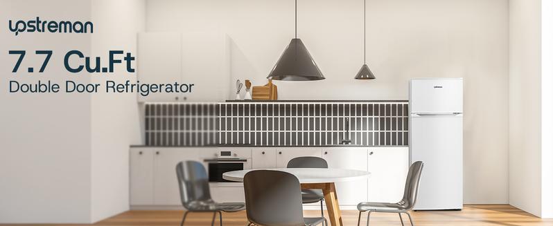 Upstreman mini fridges 7.7 Cu.Ft. Refrigerator with Freezer Double Door Fridge Adjustable Temperature Thermostat Large Capacity Reversible Door Swing Energy-Efficient Compact Mini for Apartment Office Dorm BD75/SD75 Home Appliance