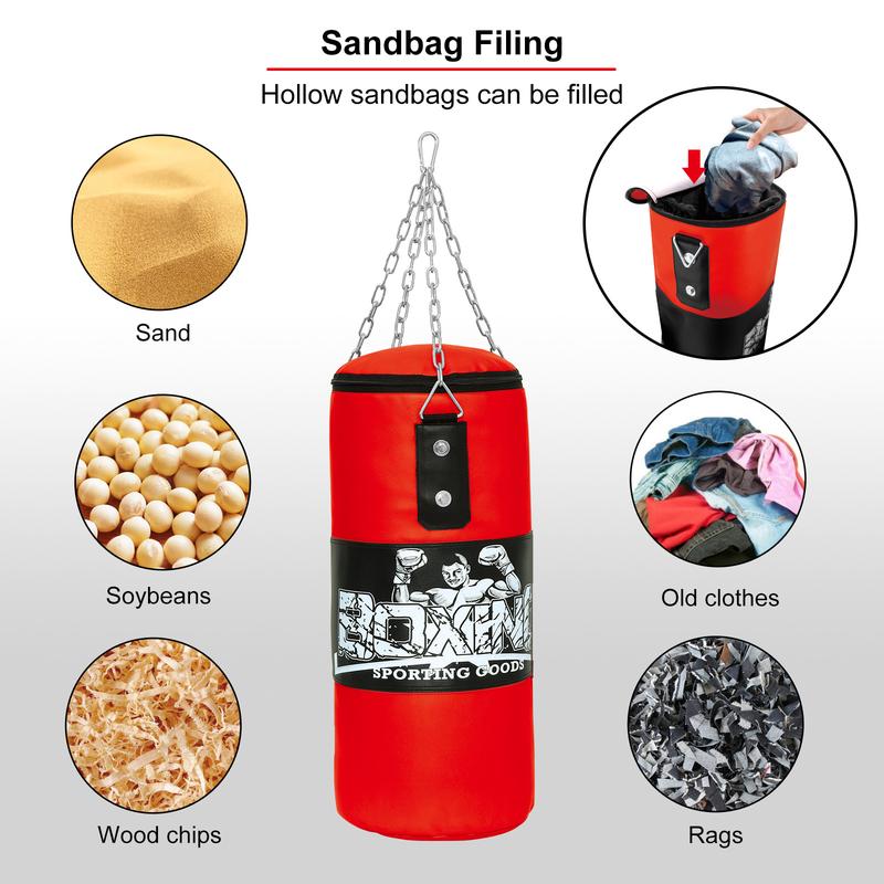 24'' Punching Bag for Adults,Men,Women,Kids, Hanging Punching Bag with Boxing Gloves, Chains, Wristband, Heavy Boxing Bag for Training, Karate, Kickboxing, Muay Thai -Unfilled (Red)