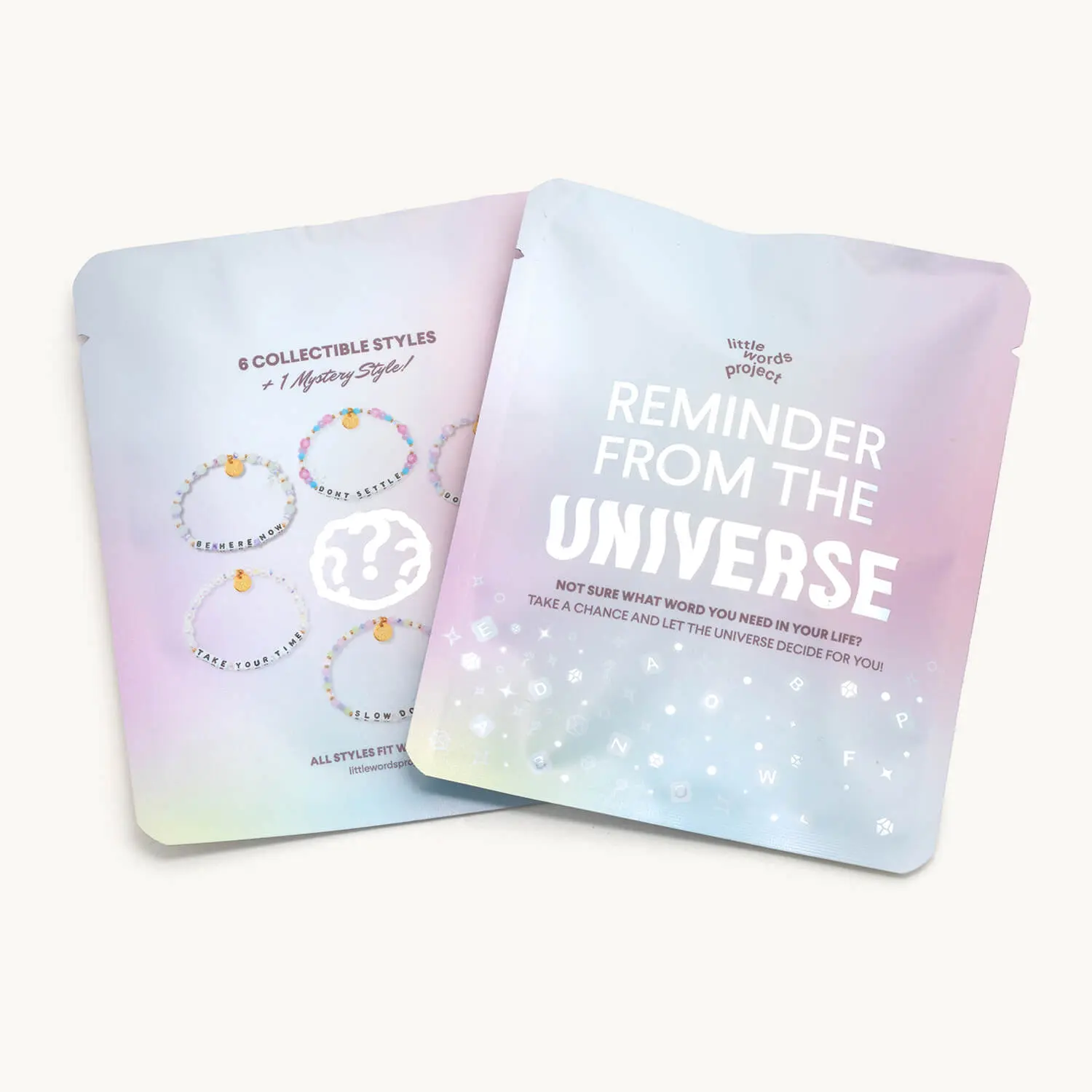 Little Words Project Reminder From The Universe Blind Bag Bracelet - Fashionable Female Accessory, 1 of 7 Exclusive Mystery Layered Set, Surprise Words & Styles, Trackable ID Tag, Kindness in Motion, Size-Selectable, Little Gifts for Girls, Pay Its Meanin